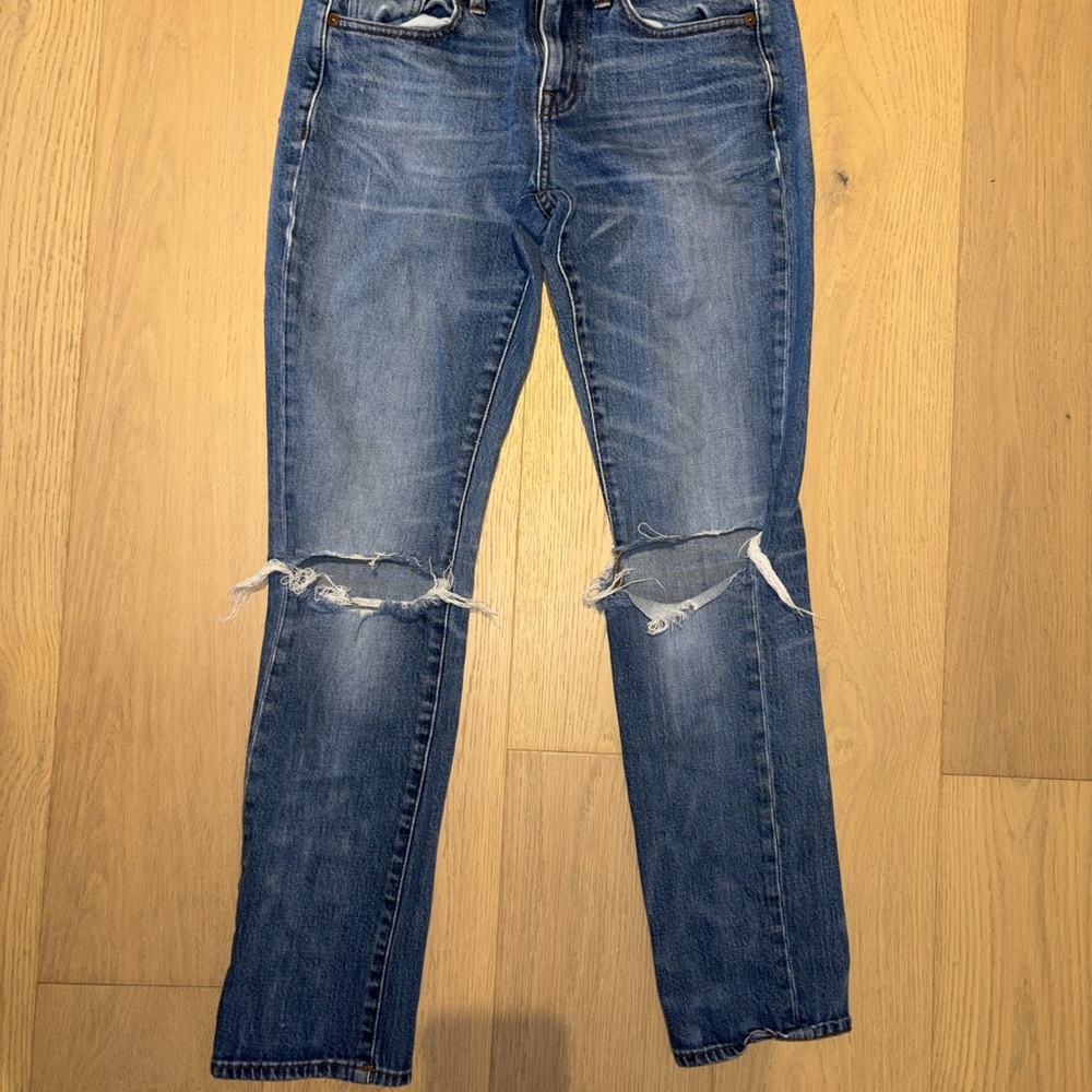 Madewell Blue Ripped Straight Leg Jeans